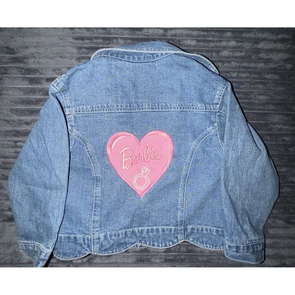 VINTAGE RARE BARBIE 90s Kids Girls Sz 6 denim embroidered Bling Jacket - Picture 7 of 10